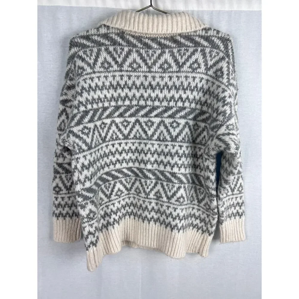 Aerie Sweater Fair Isle Oversized Quarter Zip Pullover Winter Nordic Chunky Cozy - Picture 4 of 6
